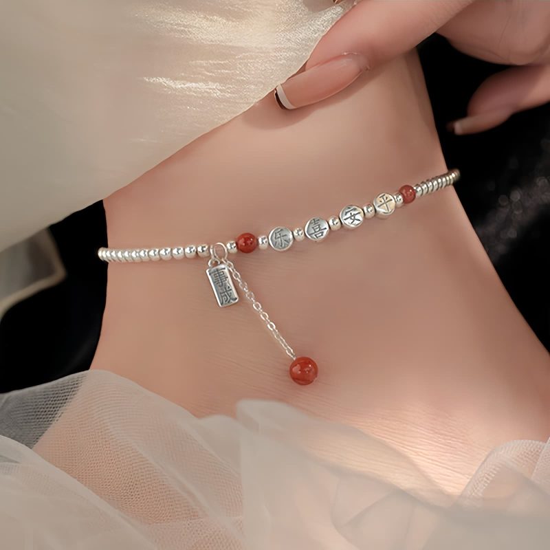 925 Silver Red Agate Peace Anklet 925 Silver Red Agate Peace Anklet