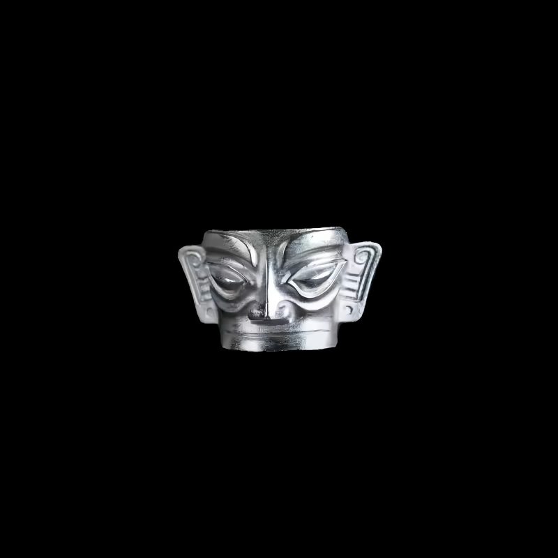 Anillo de Protección Máscara de Sanxingdui en Plata de Ley 999 999 Silver Sanxingdui Mask Protection Ring