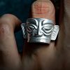 Anillo de Protección Máscara de Sanxingdui en Plata de Ley 999 999 Silver Sanxingdui Mask Protection Ring