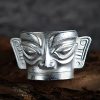Anillo de Protección Máscara de Sanxingdui en Plata de Ley 999 999 Silver Sanxingdui Mask Protection Ring
