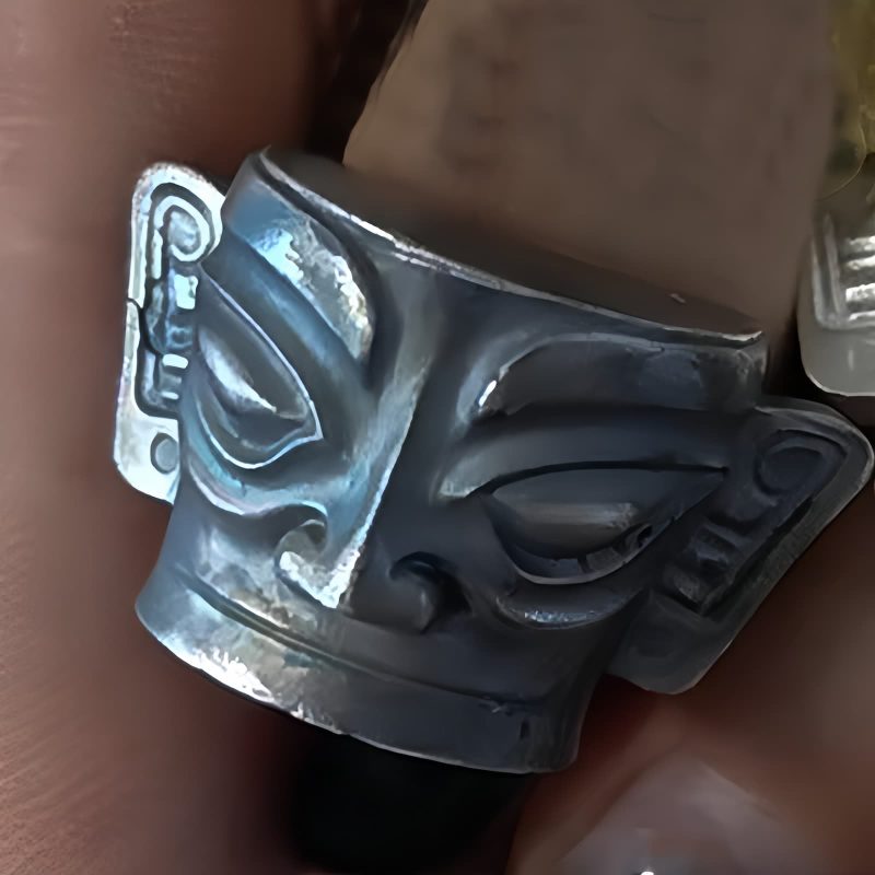 Anillo de Protección Máscara de Sanxingdui en Plata de Ley 999 999 Silver Sanxingdui Mask Protection Ring