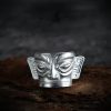 Anillo de Protección Máscara de Sanxingdui en Plata de Ley 999 999 Silver Sanxingdui Mask Protection Ring