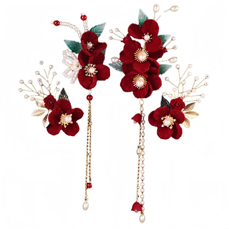 Antiquity Red Flowers Pearl Hair Clip Antiquity Red Flowers Pearl Hair Clip