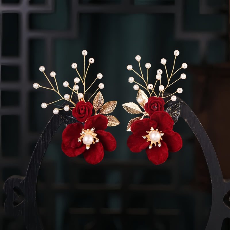 Antiquity Red Flowers Pearl Hair Clip Antiquity Red Flowers Pearl Hair Clip