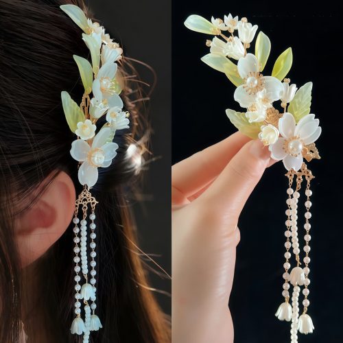 Chinese Flower Pearl Rabbit Hair Clip