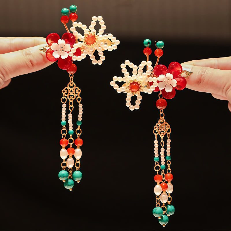 Pinza de Pelo con Conejo y Perlas: Elegancia Tradicional China Chinese Flower Pearl Rabbit Hair Clip