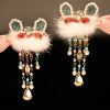 Pinza de Pelo con Conejo y Perlas: Elegancia Tradicional China Chinese Flower Pearl Rabbit Hair Clip