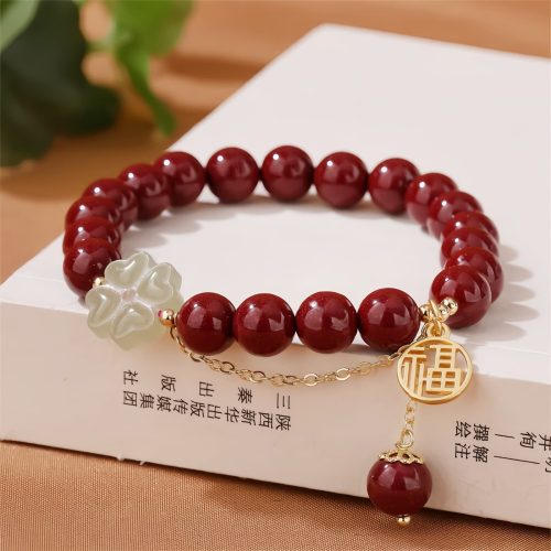 Cinnabar & Hetian Jade Lucky Clover Bracelet Cinnabar & Hetian Jade Lucky Clover Bracelet