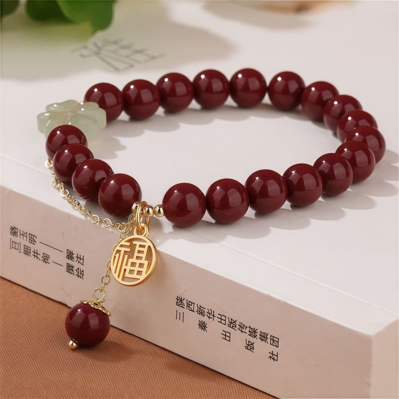 Cinnabar & Hetian Jade Lucky Clover Bracelet Cinnabar & Hetian Jade Lucky Clover Bracelet