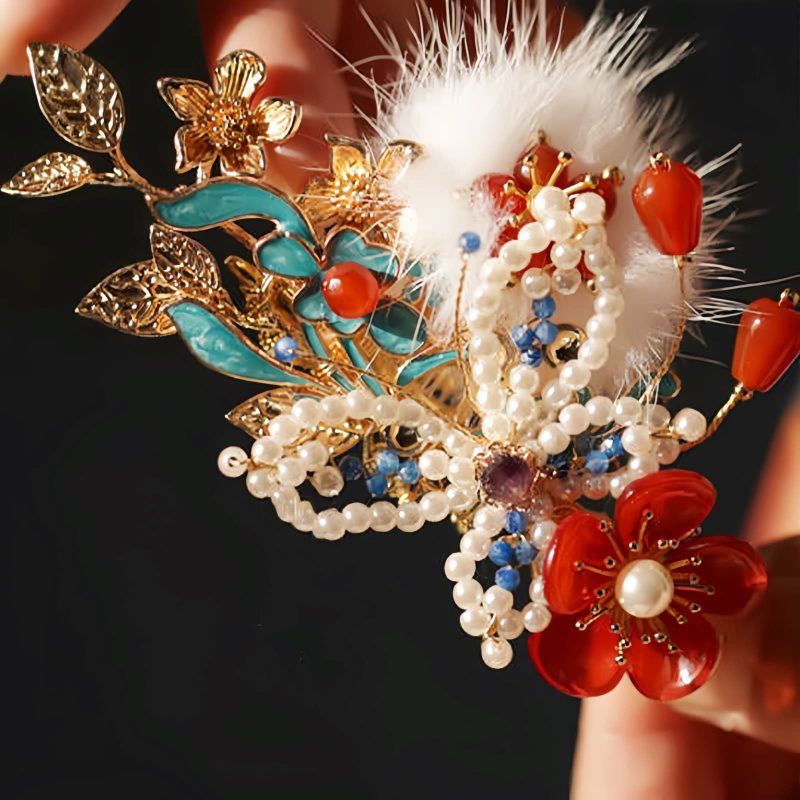 Classical Chinese Red Flower Butterfly Hair Clip Classical Chinese Red Flower Butterfly Hair Clip