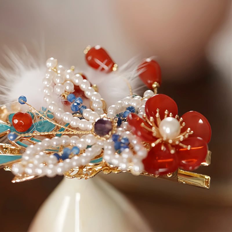 Classical Chinese Red Flower Butterfly Hair Clip Classical Chinese Red Flower Butterfly Hair Clip