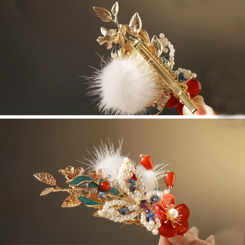 Classical Chinese Red Flower Butterfly Hair Clip Classical Chinese Red Flower Butterfly Hair Clip