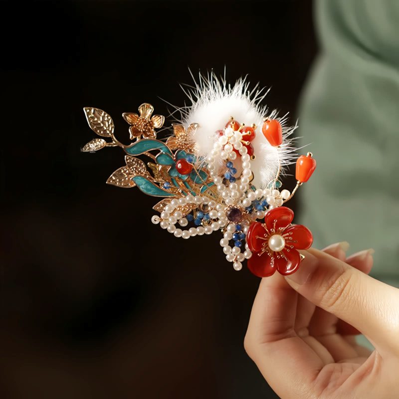 Classical Chinese Red Flower Butterfly Hair Clip Classical Chinese Red Flower Butterfly Hair Clip