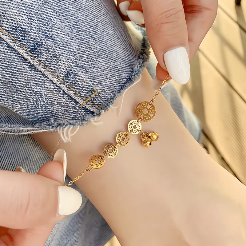 Traditional Copper Coins Bell Charm Anklet Traditional Copper Coins Bell Charm Anklet