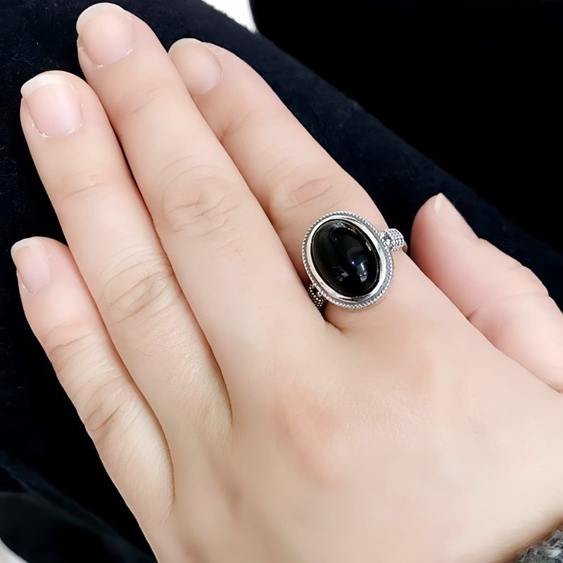 Natural Black Onyx Adjustable Protection Ring Natural Black Onyx Adjustable Protection Ring