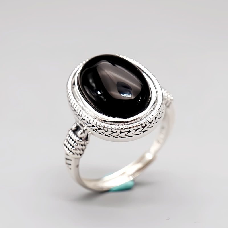 Natural Black Onyx Adjustable Protection Ring Natural Black Onyx Adjustable Protection Ring