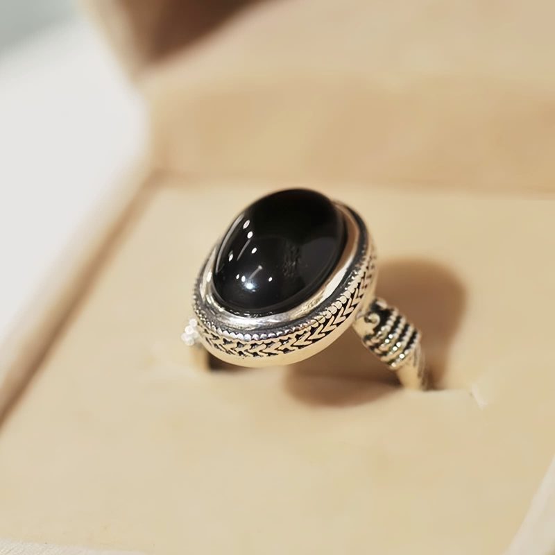 Natural Black Onyx Adjustable Protection Ring Natural Black Onyx Adjustable Protection Ring