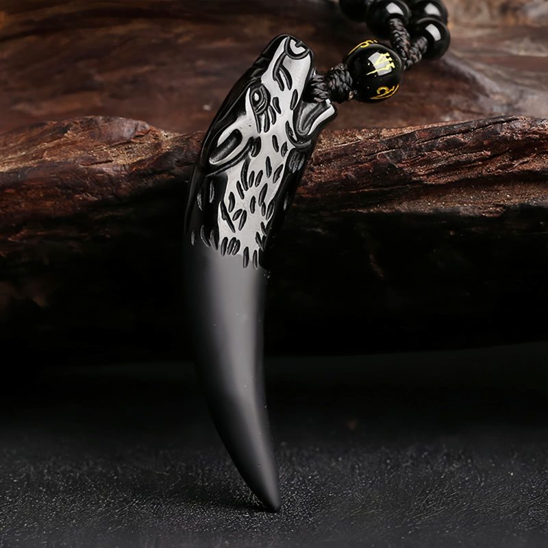 Natural Ice Obsidian Wolf Tooth Courage Pendant Natural Ice Obsidian Wolf Tooth Courage Pendant