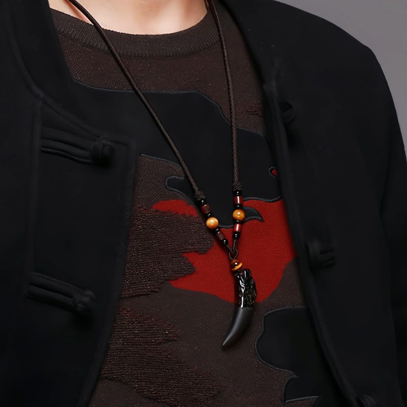 Natural Ice Obsidian Wolf Tooth Courage Pendant Natural Ice Obsidian Wolf Tooth Courage Pendant