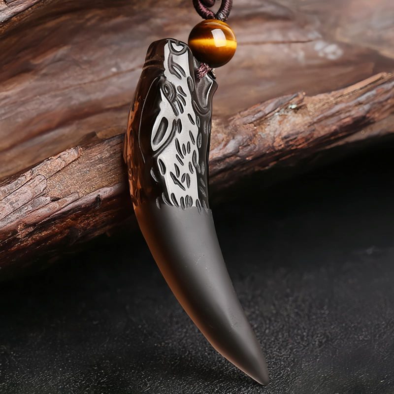 Natural Ice Obsidian Wolf Tooth Courage Pendant Natural Ice Obsidian Wolf Tooth Courage Pendant
