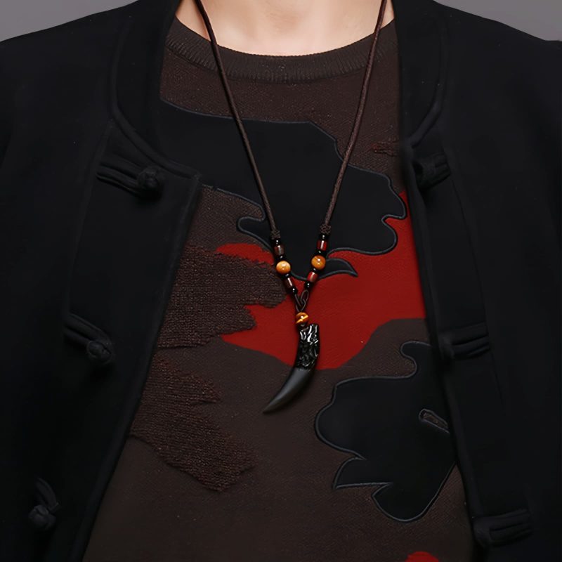Natural Ice Obsidian Wolf Tooth Courage Pendant Natural Ice Obsidian Wolf Tooth Courage Pendant
