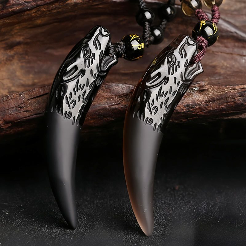 Natural Ice Obsidian Wolf Tooth Courage Pendant Natural Ice Obsidian Wolf Tooth Courage Pendant