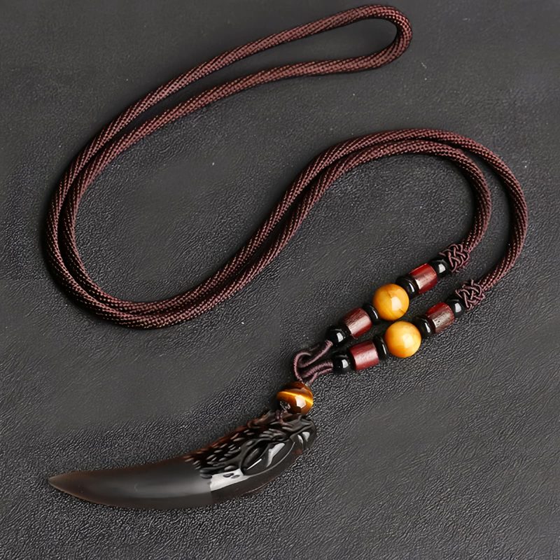Natural Ice Obsidian Wolf Tooth Courage Pendant Natural Ice Obsidian Wolf Tooth Courage Pendant