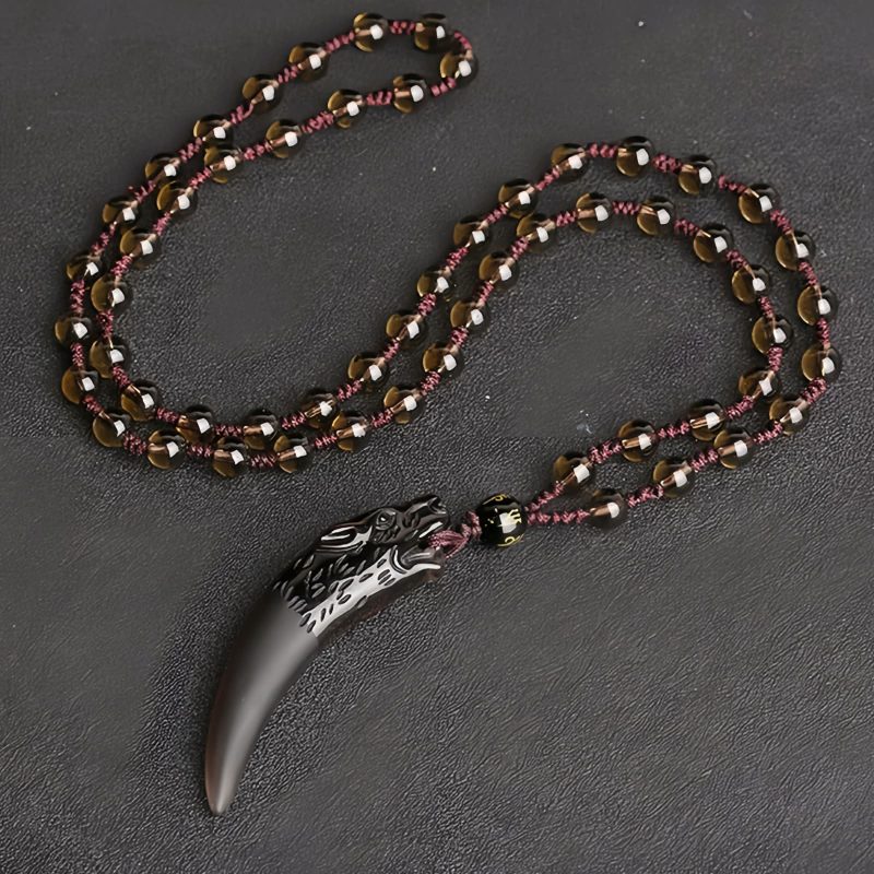 Natural Ice Obsidian Wolf Tooth Courage Pendant Natural Ice Obsidian Wolf Tooth Courage Pendant