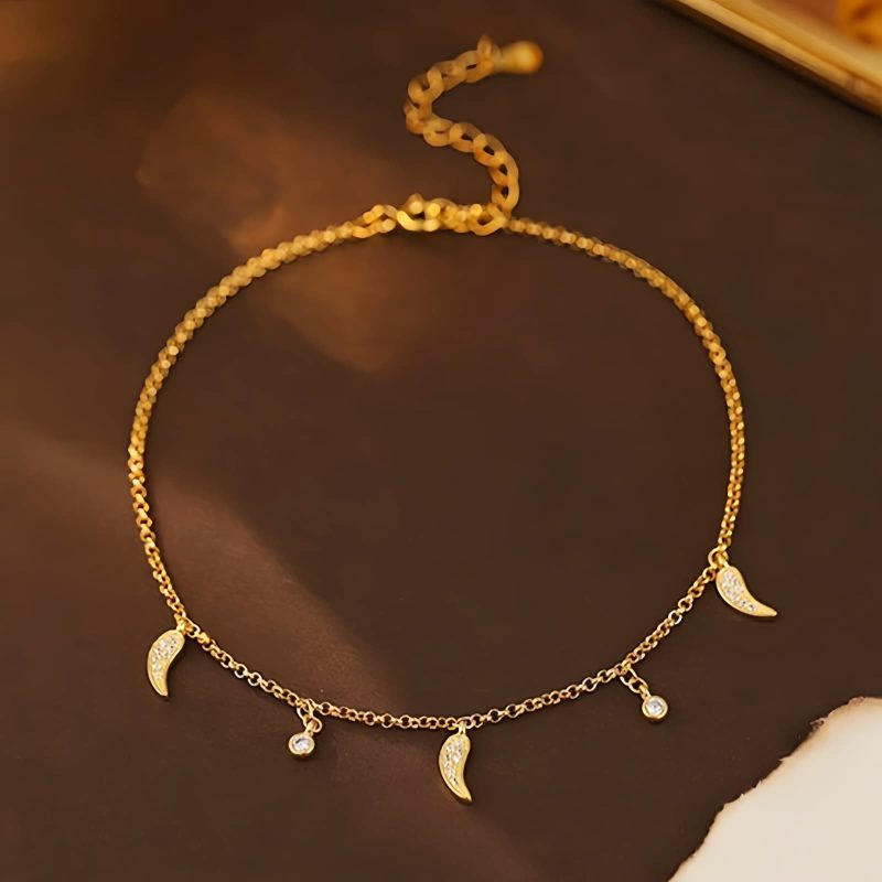 Sterling Silver Protection Anklet with Zircon Pepper Charm Sterling Silver Protection Anklet with Zircon Pepper Charm