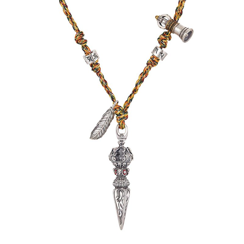 Tibetan 925 Sterling Silver Dorje Vajra Om Mani Padme Hum Necklace Pendant Tibetan 925 Sterling Silver Dorje Vajra Om Mani Padme Hum Necklace Pendant