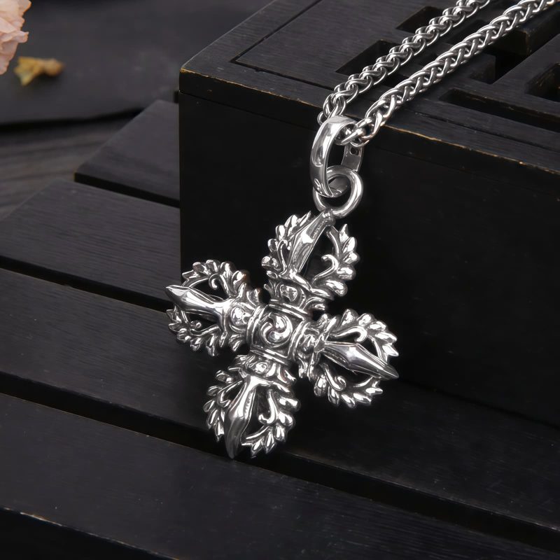 Tibetan 925 Sterling Silver Double Dorje Vajra Strength Necklace Tibetan 925 Sterling Silver Double Dorje Vajra Strength Necklace