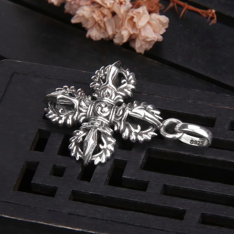 Tibetan 925 Sterling Silver Double Dorje Vajra Strength Necklace Tibetan 925 Sterling Silver Double Dorje Vajra Strength Necklace