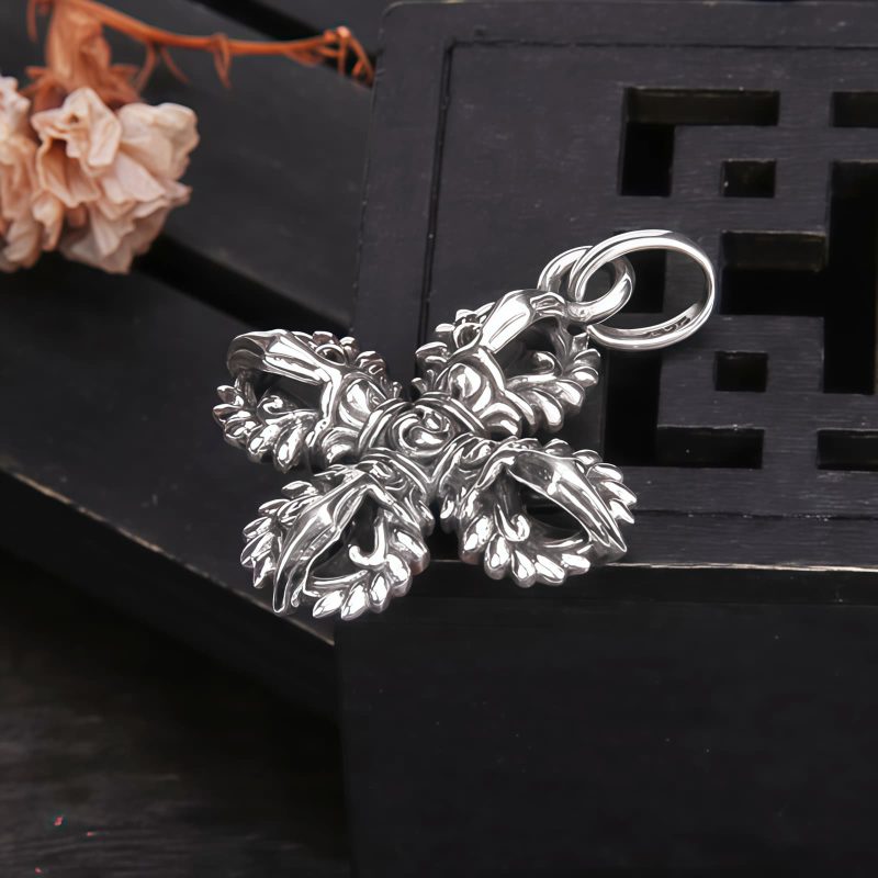Tibetan 925 Sterling Silver Double Dorje Vajra Strength Necklace Tibetan 925 Sterling Silver Double Dorje Vajra Strength Necklace