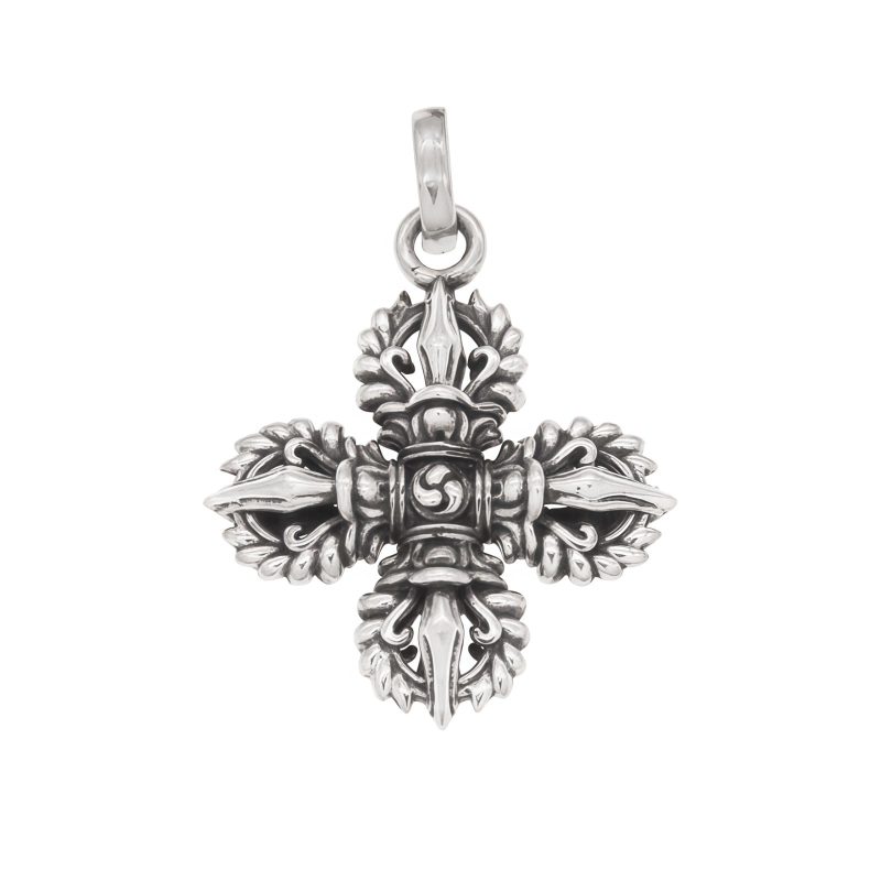 Tibetan 925 Sterling Silver Double Dorje Vajra Strength Necklace Tibetan 925 Sterling Silver Double Dorje Vajra Strength Necklace
