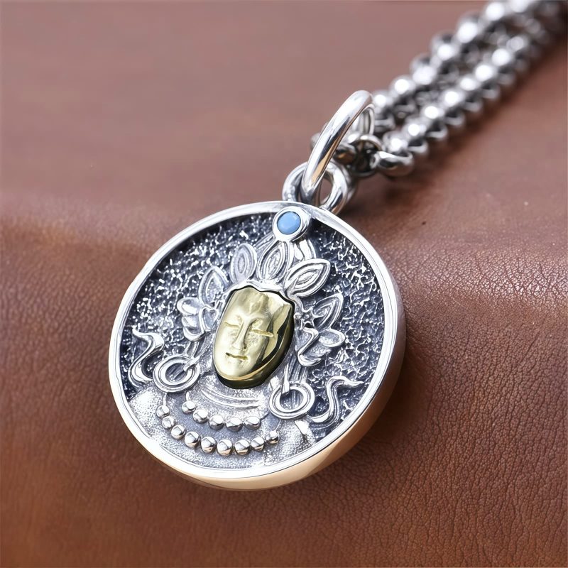 Tibetan 925 Sterling Silver Green Tara Double Dorje Vajra Necklace Tibetan 925 Sterling Silver Green Tara Double Dorje Vajra Necklace