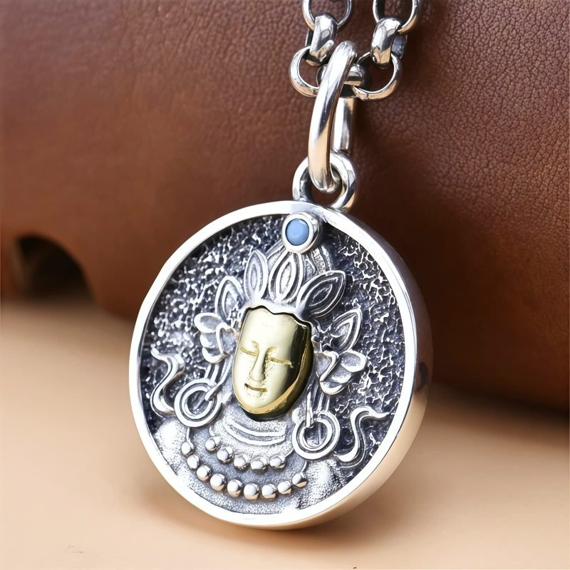 Tibetan 925 Sterling Silver Green Tara Double Dorje Vajra Necklace Tibetan 925 Sterling Silver Green Tara Double Dorje Vajra Necklace