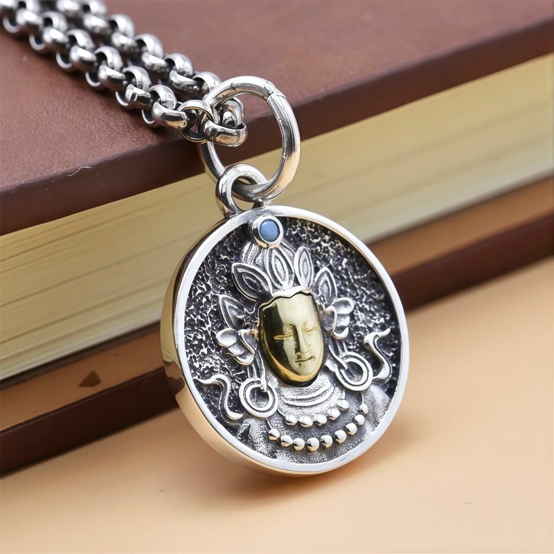 Tibetan 925 Sterling Silver Green Tara Double Dorje Vajra Necklace Tibetan 925 Sterling Silver Green Tara Double Dorje Vajra Necklace