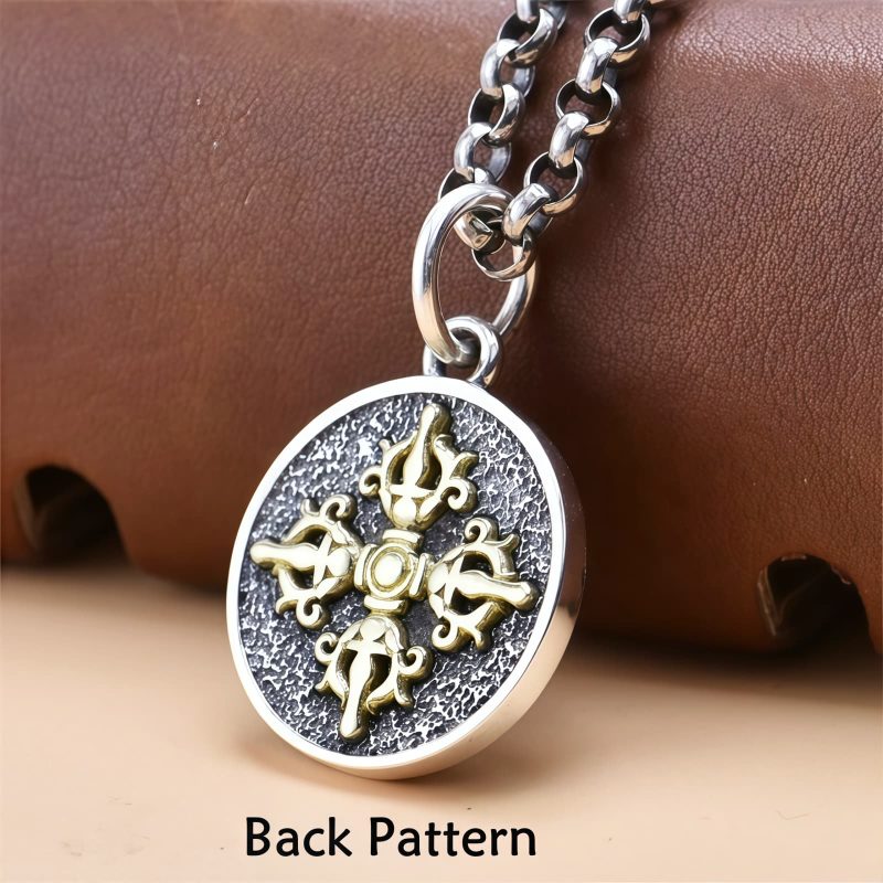 Tibetan 925 Sterling Silver Green Tara Double Dorje Vajra Necklace Tibetan 925 Sterling Silver Green Tara Double Dorje Vajra Necklace
