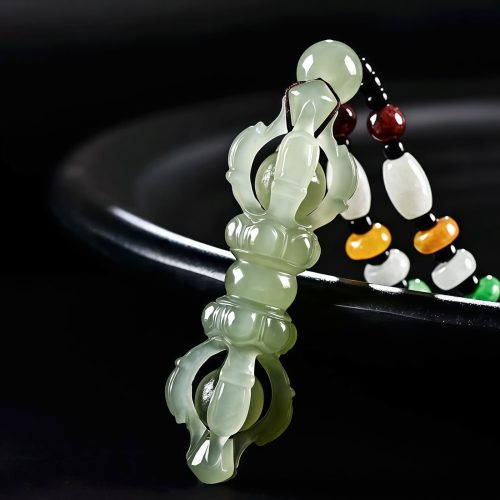 Tibetan Hetian Jade Dorje Vajra Success Necklace Pendant
