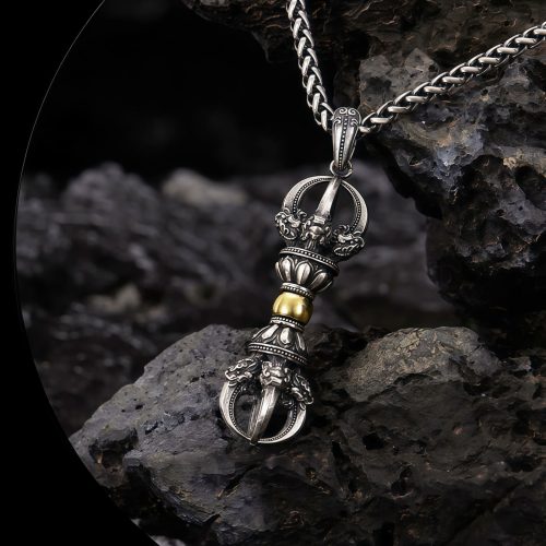 Colgante Vajra Dorje Tibetano de Plata para la Abundancia