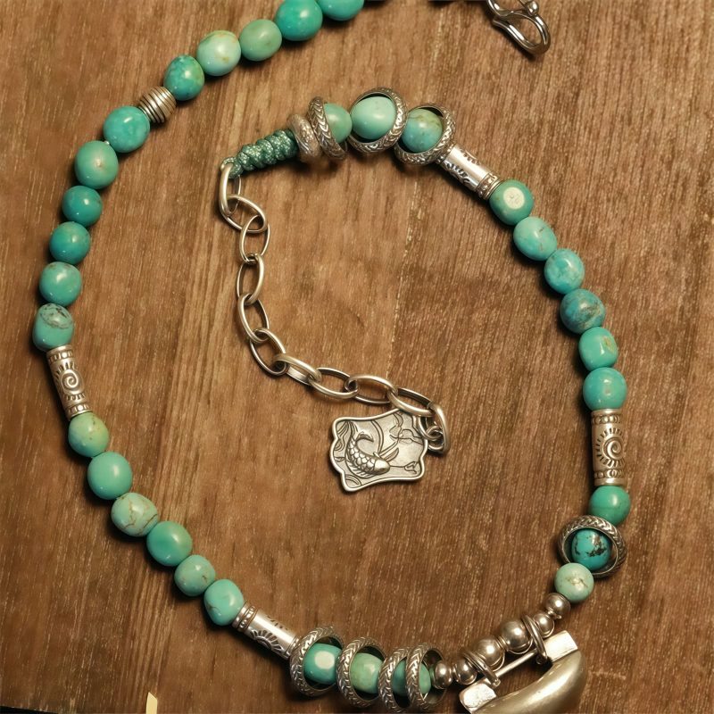 Turquoise 925 Silver Chinese Lock Strength Anklet Turquoise 925 Silver Chinese Lock Strength Anklet