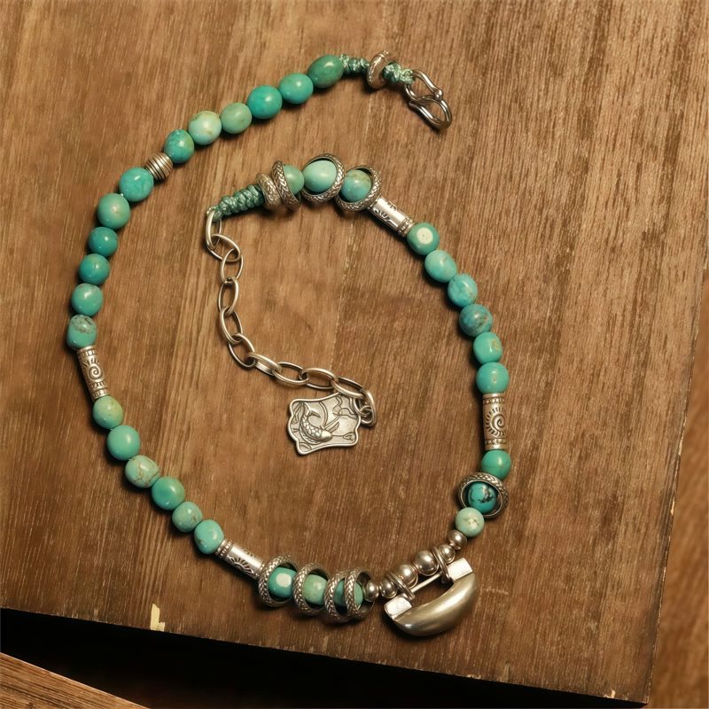 Turquoise 925 Silver Chinese Lock Strength Anklet Turquoise 925 Silver Chinese Lock Strength Anklet