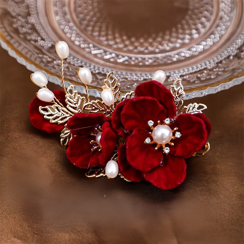 Horquilla de Camelia Roja Estilo Vintage Vintage Red Camellia Hair Clip