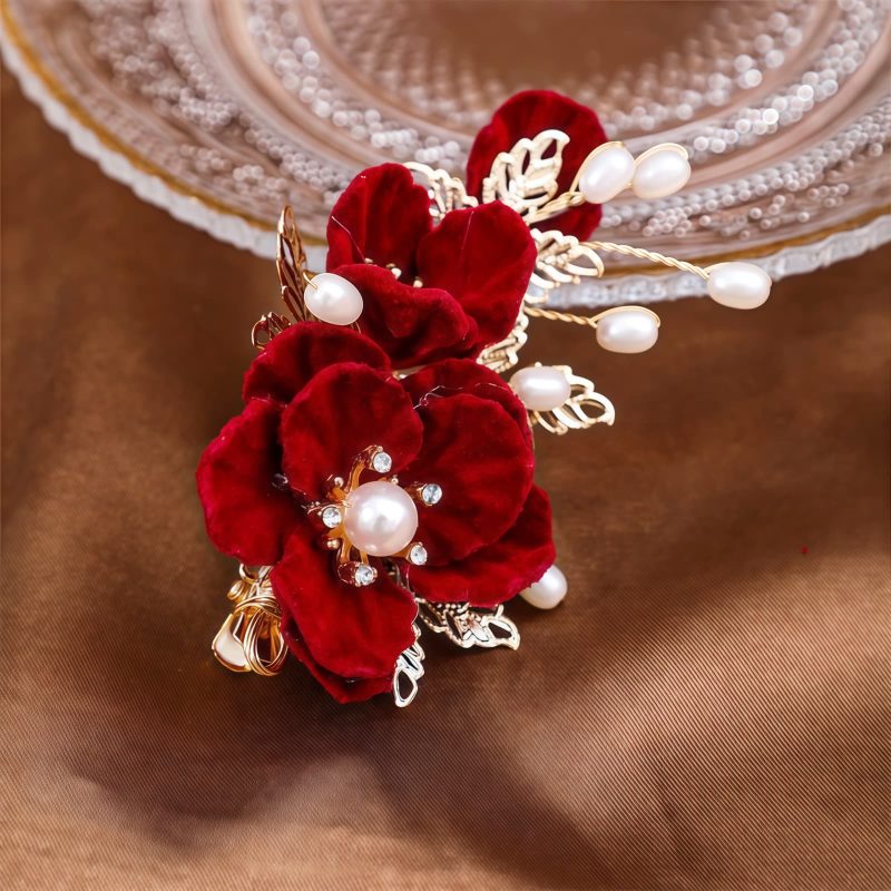 Horquilla de Camelia Roja Estilo Vintage Vintage Red Camellia Hair Clip