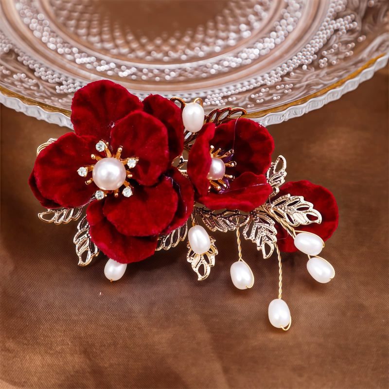 Horquilla de Camelia Roja Estilo Vintage Vintage Red Camellia Hair Clip