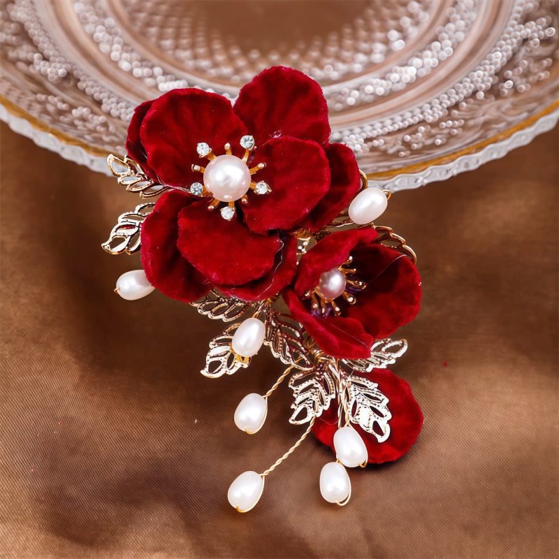Horquilla de Camelia Roja Estilo Vintage Vintage Red Camellia Hair Clip