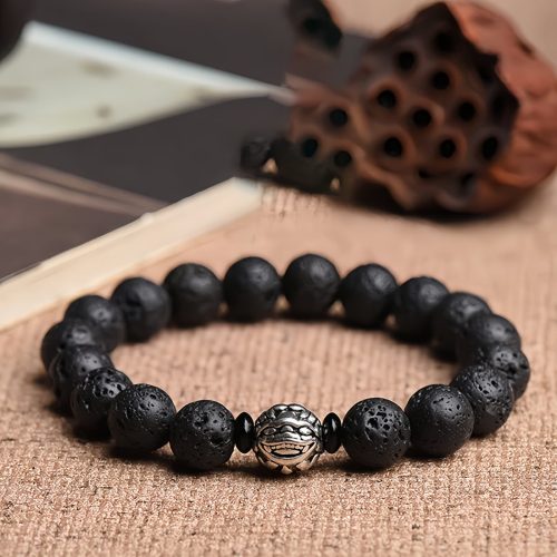 White Copper PiXiu Lava Rock Wealth Bracelet