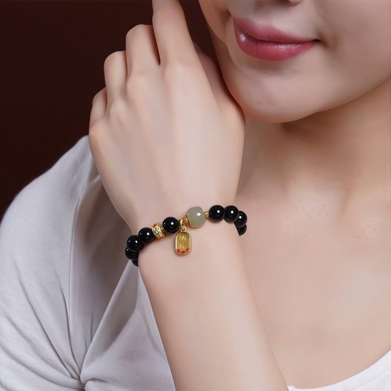 Black Onyx Hetian Jade Wealth Bracelet Black Onyx Hetian Jade Wealth Bracelet
