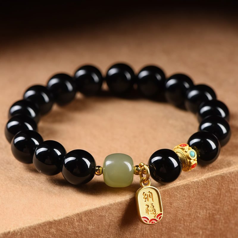 Black Onyx Hetian Jade Wealth Bracelet Black Onyx Hetian Jade Wealth Bracelet