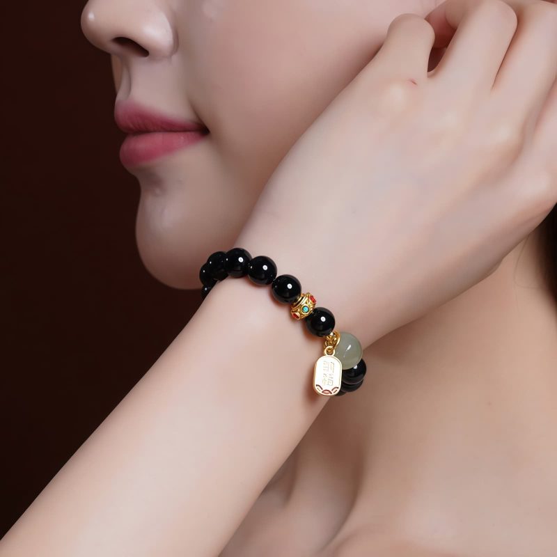 Black Onyx Hetian Jade Wealth Bracelet Black Onyx Hetian Jade Wealth Bracelet